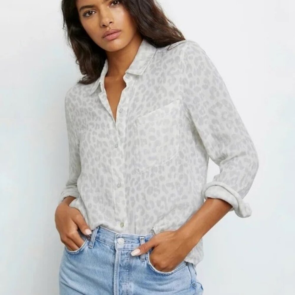 Rails Top Ellis Gray Jaguar Button Up Long Sleeve‎ Cotton Gauze Womens XS NEW